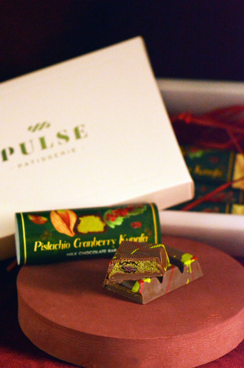 PISTACHIO CRANBERRY KUNAFA CHOCOLATE BAR Pastries & Gifts Pulse Patisserie 