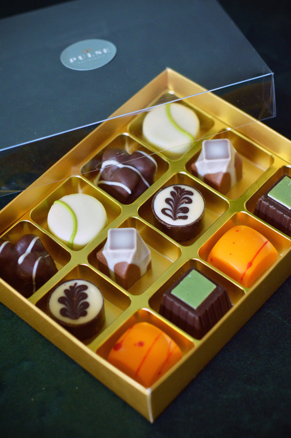 SINGAPOREAN ASSORTED CHOCOLATE PRALINES Pastries & Gifts Pulse Patisserie Box of 12 